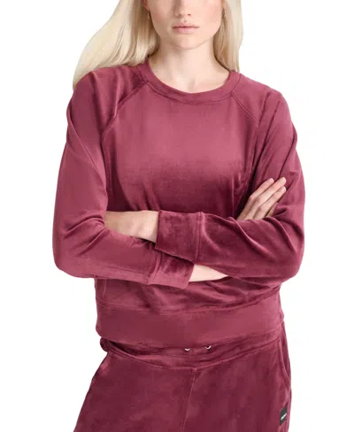Dkny Women's Platinum Velour Crewneck Sweatshirt In Burgundy