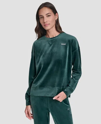 Dkny Women's Platinum Velour Crewneck Sweatshirt In Green
