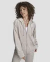 Dkny Women's Platinum Velour Rhinestone Logo Full-zip Hoodie In Gray