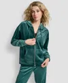 Dkny Rhinestone Velour Zip Hoodie In Green
