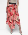 Dkny Print Pleated Asymmetric Midi Skirt In Brushd Marblews