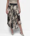 Dkny Print Pleated Asymmetric Midi Skirt In Skyln Colge Blk