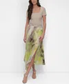 Dkny Print Pleated Asymmetric Midi Skirt In Watercolr Hues