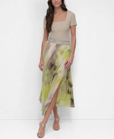 Dkny Women's Pleated Asymmetrical-hem Skirt In Watercolr Hues