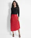 Dkny Asymmetrical Pleated Skirt In Red Light