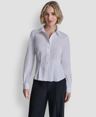 Dkny Women's Pleated Button-up Blouse In White