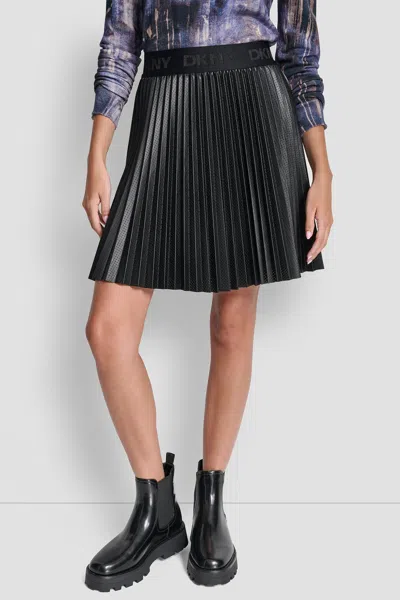 Dkny Women's Pleated Faux Leather Skirt In Black