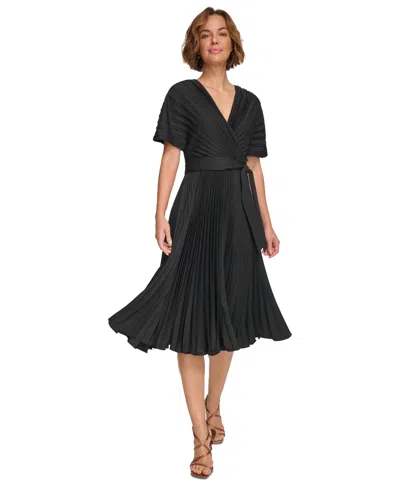 Dkny Women's Pleated Fit & Flare Dress In Black | ModeSens