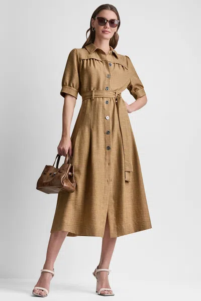 Dkny Women's Pleated Midi Shirt Dress In Brown