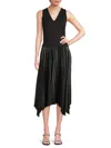 Dkny Women's Pleated Mixed Media Midi-dress In Black
