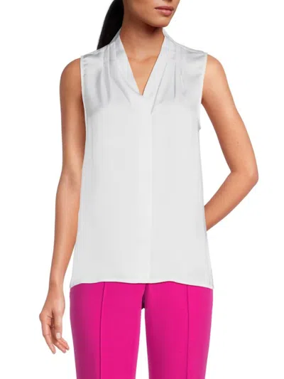 Dkny Women's Pleated Neck Satin Top In White