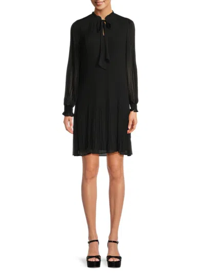 Dkny Women's Pleated Neck Tie Dress In Black