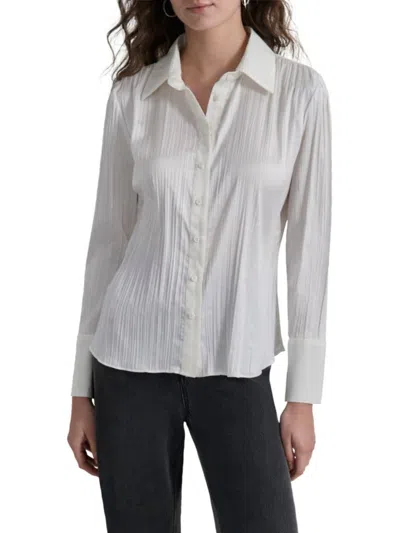 Dkny Women's Pleated Satin Shirt In Ivory
