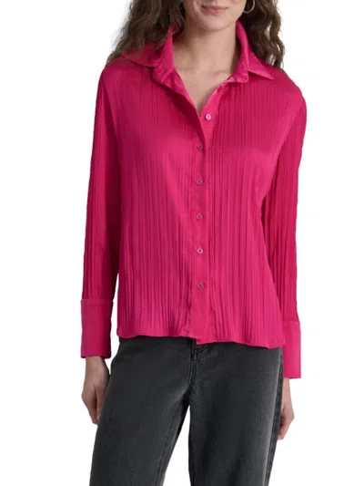 Dkny Women's Pleated Satin Shirt In Wild Berry
