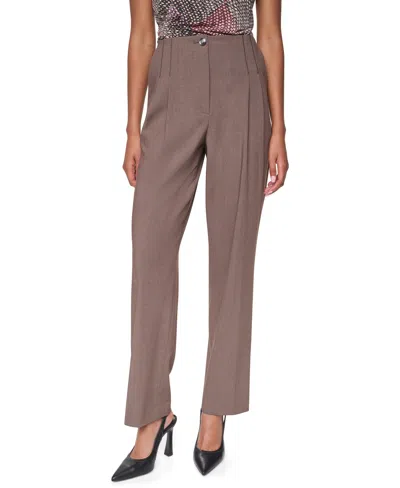 Dkny Women's Pleated Straight-leg High-waisted Trousers In Brown