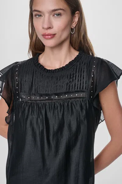 Dkny Studded Pintuck Top In Black