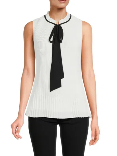Dkny Women's Pleated Tie Front Blouse In White Black
