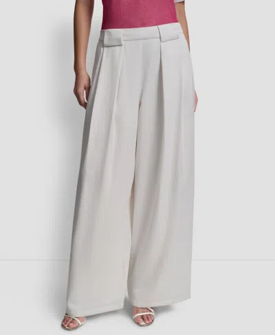 Dkny Pleat Wide Leg Satin Pants In Gray