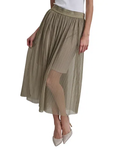 Dkny Women's Plisse Embossed-waist Midi Skirt In Lght Fatig