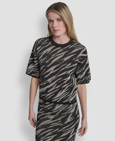 Dkny Womens Pointelle Jacquard Animal Print Pull On Sweater Pointelle Jacquard Animal Print Pull On Sweat In Multi