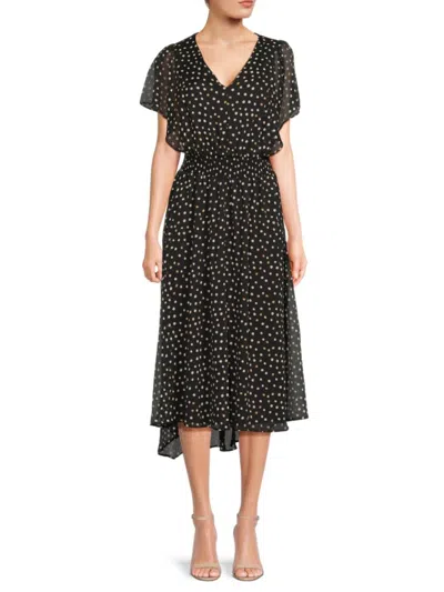 Dkny Women's Polka Dot Flutter Sleeve Midi-dress