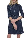Dkny Women's Polka Dot Roll-tab Mini Shirtdress In Navy Ivory