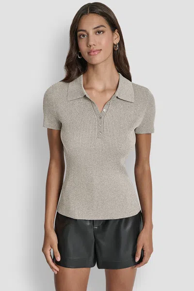 Dkny Women's Polo Rib Sweater With Lurex In Gray