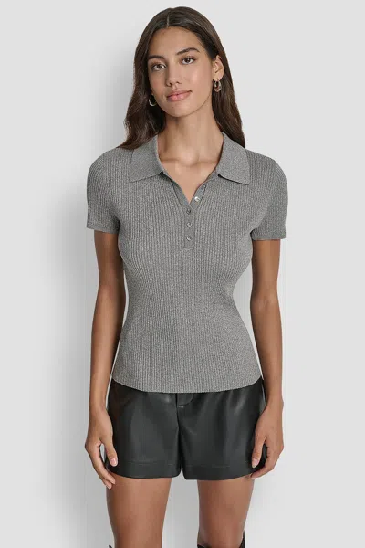 Dkny Women's Polo Rib Sweater With Lurex In Gray