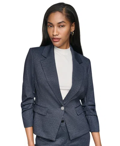 Dkny Women's Ponte One-button Ruched-sleeve Jacket In Blue