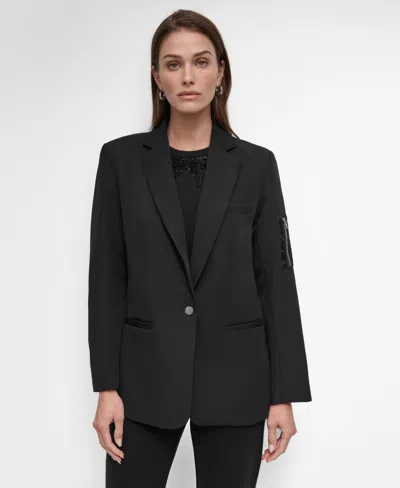 Dkny Women's Ponte Single-button-front Twill Blazer In Black