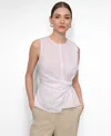 Dkny Women's Poplin Ruched Side-twist Sleeveless Top In White