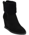 Dkny Powell Faux Shearling Wedge Bootie In Black Suede