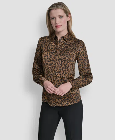 Dkny Women's Princess Seamed Long-sleeve Blouse In Animal Print
