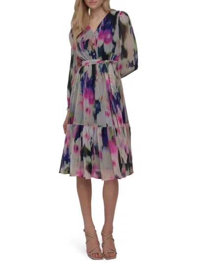 Dkny Women's Print Chiffon Dress In Navy Multi