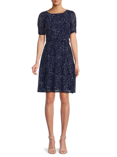 Dkny Women's Print Fit & Flare Dress In Navy