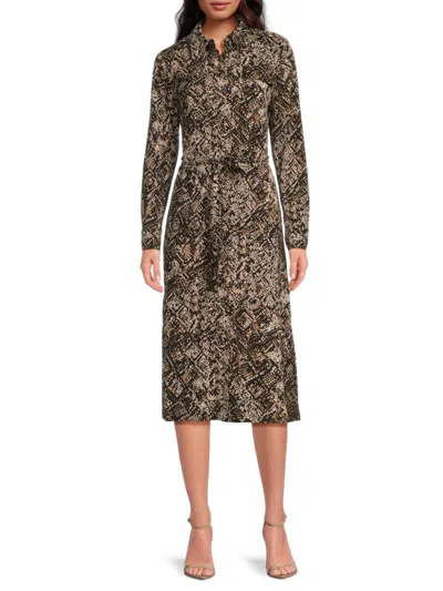 Dkny Women's Printed A-line Midi-shirtdress In Brown