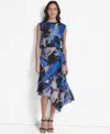 Dkny Sleeveless Asymmetric Midi Dress In Blue