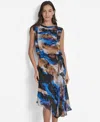 Dkny Sleeveless Asymmetric Midi Dress In Blue
