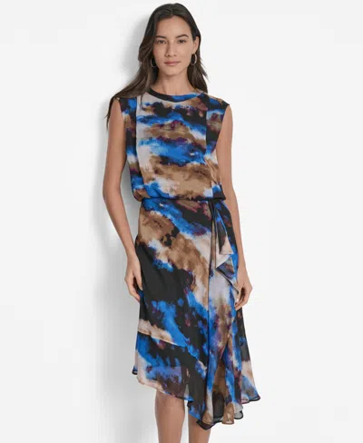 Dkny Women's Printed Blouson Asymmetric-hem Dress