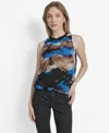 Dkny Print Sleeveless Chiffon Bubble Top In Blue