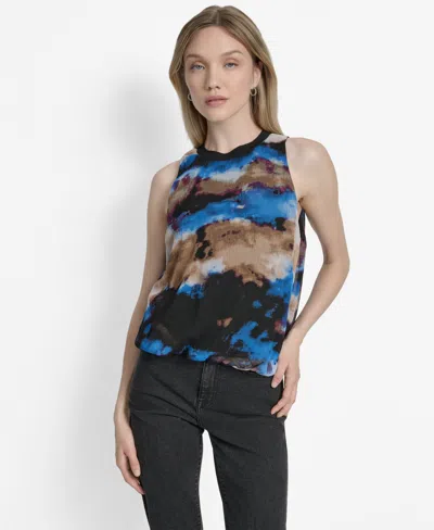DKNY WOMEN'S PRINTED BUBBLE-HEM SLEEVELESS TOP