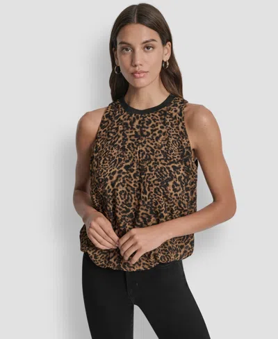 Dkny Print Sleeveless Chiffon Bubble Top In Multi