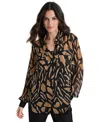 Dkny Floral Print Long Sleeve Chiffon Shirt In Abstract Geo
