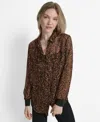 Dkny Zebra Print Long Sleeve Mesh Shirt In Brown