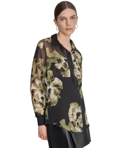 Dkny Women's Printed Button-front Long-sleeve Shirt In Photo Floral