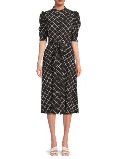 Dkny Women's Printed Button-front Puff-sleeve Midi-dress In White