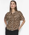 Dkny Plus Size Animal Print Short-sleeve Button-front Shirt In Multi