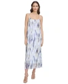 Dkny Womens Printed Chiffon Maxi Dress In White,inky Blue