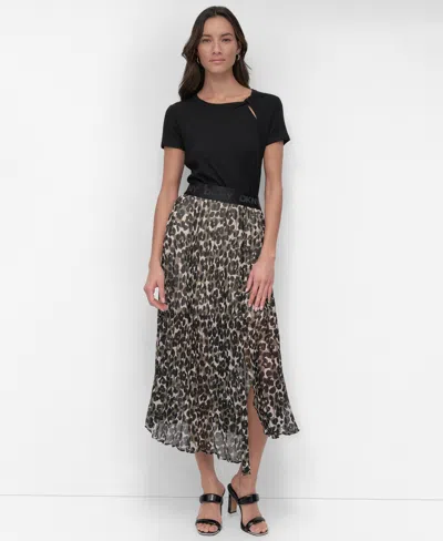 DKNY WOMEN'S PRINTED CHIFFON MIDI SKIRT