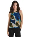 Dkny Bubble Hem Sleeveless Chiffon Top In Ink Swirl